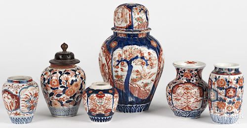 Six Imari porcelain urns, tallest - 12''.
