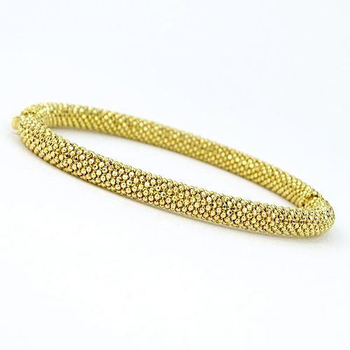 Vintage Italian 18 Karat Yellow Gold Beaded Hinged Bangle Bracelet.