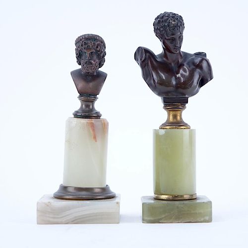 Two (2) Small German Late 19th Century Bronze Busts on Onyx Bases.