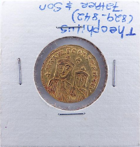 Byzantine Empire: Theophilus (A.D. 829-842) Gold Solidus in Coin Display.