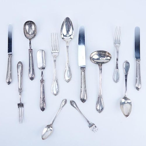 One Hundred Twenty Nine (129) Pieces Odiot Fontenelle French Silver Flatware.