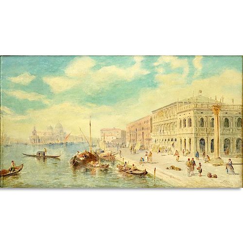 Jane Vivian, British (fl.1869 - 1877) Oil on Canvas "Venetian Scene" Signed Lower Right.