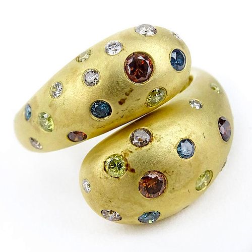 Vintage 18 Karat Yellow Gold Diamond and Gemstone Ring. Stamped 750 with makers mark.