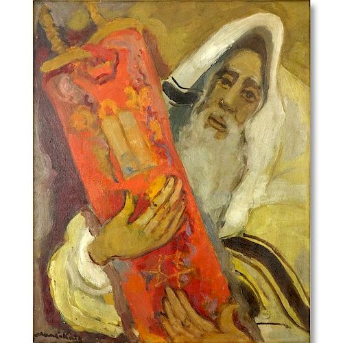 Mane Katz, American/Russian (1894 - 1962) Oil on canvas "Rabbi With Torah Scroll".