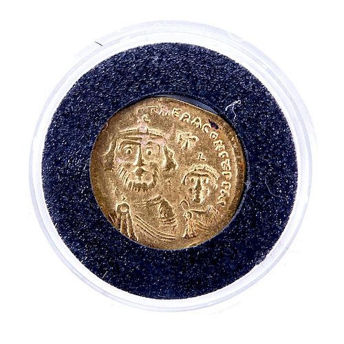 Byzantine Empire: Constans II with Constantine IV (A.D. 654-668) Gold Solidus in Plastic Display.