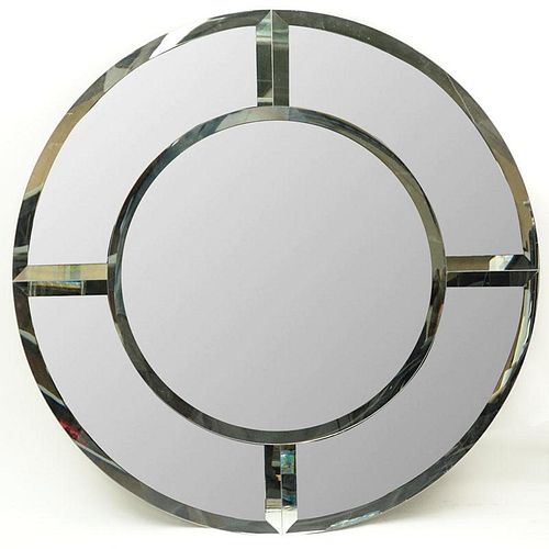 Late 20th Century Karl Springer Style "Saturn" Beveled Mirror.