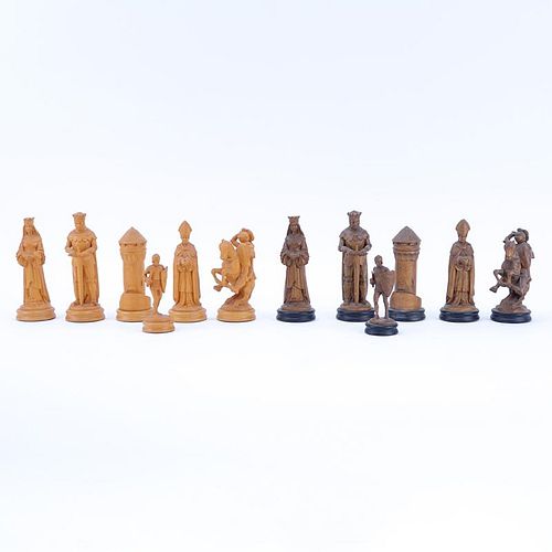 Vintage Anri Italy Carved Wood Figural Chess Set.