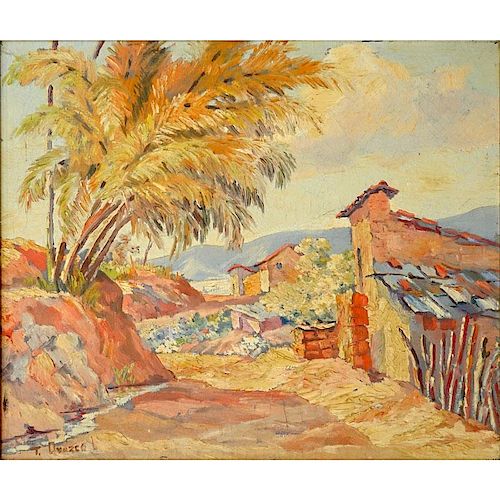 Trino Orozco, Venezuelan (born 1915) Oil on canvas "Mountain Village".