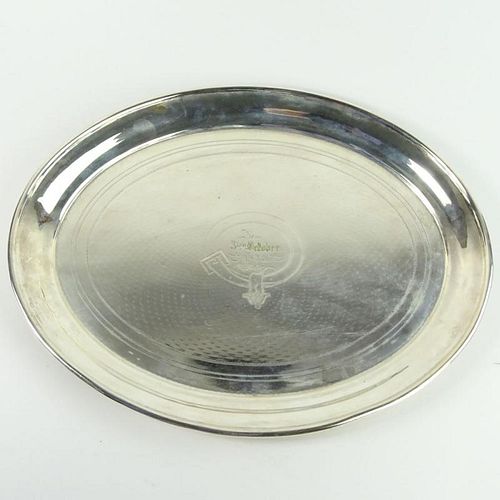 19th Century German Silver Plate Oval Tray. Inscribed with date 1875.