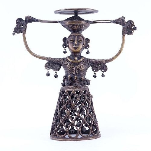 Indian Dokra Gilt Brass Sculpture Ornamented with Bells.