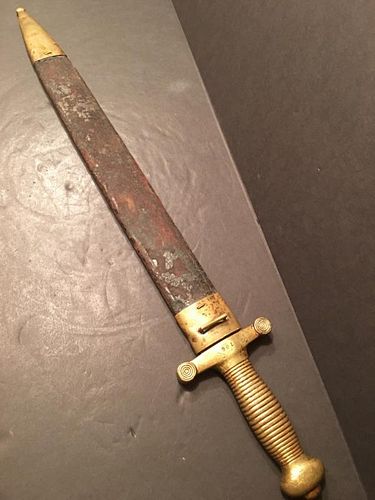 Civil War Artillery Sword with old scabbard, marked. 25" long