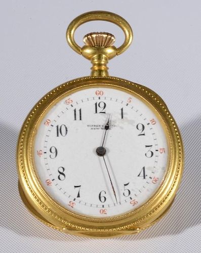 Tiffany & Co. 18 karat gold lapel watch with diamond mounted anchor on back, works marked Tiffany & Co. ny.no. 68490, monogra