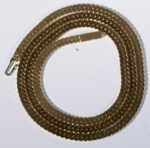 14 karat yellow gold herringbone chain, lg. 30in., 55 grams