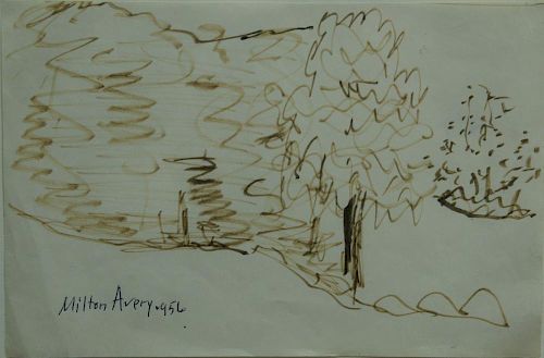 Milton Avery (1885-1965), felt tip pen on paper, "Trees", signed and dated: Milton Avery 1956, having Midtown Payson Gallerie