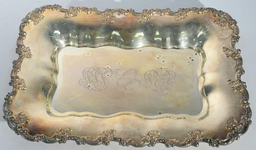 Sterling silver deep tray, monogrammed on front marked on reverse: "From directors & officers of the National Exchange Bank,