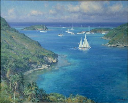Clyde Aspevig (b. 1951), oil on canvas, "Sailing Green Island" Antigua #5, signed lower right: C.Aspevig, Artists Union Galle