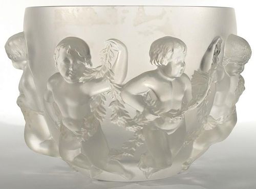 Lalique Luxembourg crystal bowl with putti signed in script Lalique. ht. 8in., dia.13in. Provenance: Property from the Estate