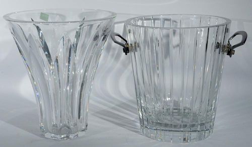 Two Baccarat crystal pieces to include wine cooler fluted cutting with silverplate handles and a large Baccarat crystal vase.