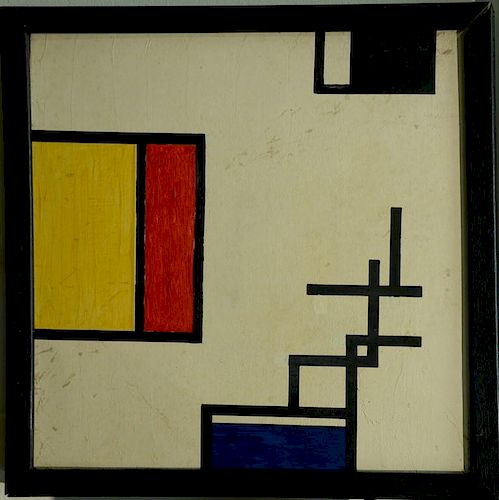 Attributed to Harry Holtzman (1912-1987), oil on canvas mounted on board, Geometric Abstract, unsigned, 11" x 11"