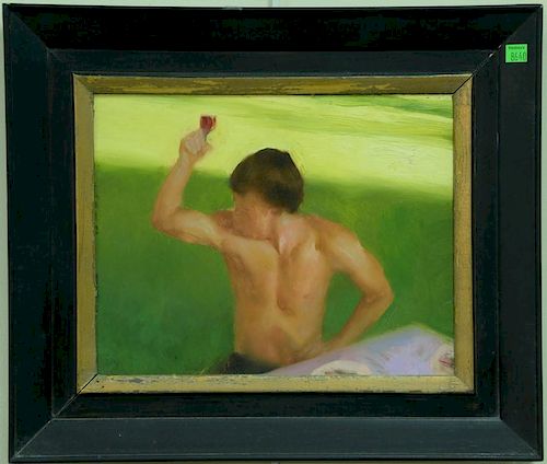 Ralf Feyl (20th/21st century), oil on board, "Picnic Lily", signed lower left: Feyl, written on verso: Ralph Feyl 1993, 14" x