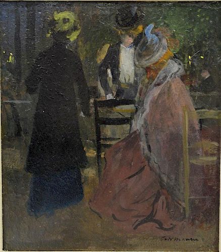 Alfred Henry Maurer (1868-1932), oil on panel, Paris Café Scene with Three Figures, circa 1901, signed lower right: A