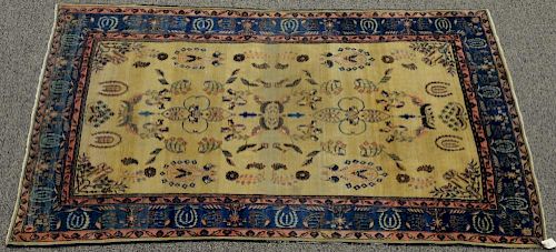 Sarouk Oriental throw rug, unusual gold field color (some wear)