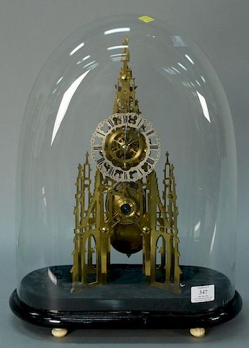 Brass fusee skeleton steeple clock under glass dome. total ht. 20in. Provenance: Property from the Estate of Frank Perrotti J