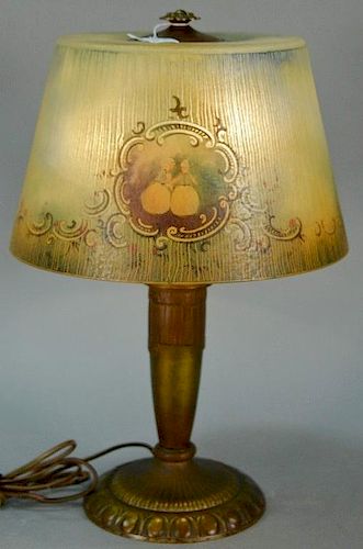 Jefferson reverse painted table lamp, signed on top rim. ht. 21 1/2in., dia. 14in. Provenance: Property from the Estate of Fr