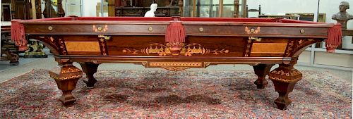 Brunswick-Balke Collender Co. 9 foot table, Renaissance Revival rosewood inlaid pool table