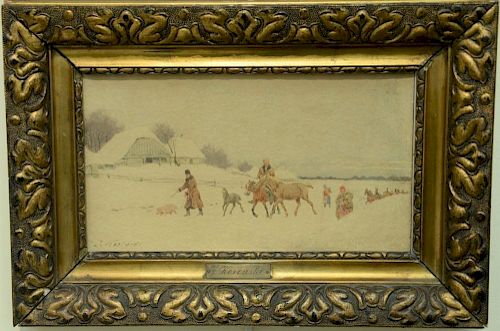 Joseph Kosinski (1753-1821), watercolor, Travelers in Winter Landscape, signed lower left: J. Kosinski, 7" x 12"