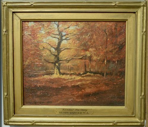 Henry Ward Ranger (1858-1916), oil on canvas, autumn landscape, "Somber Harmony", signed and dated lower left: H.W. Ranger 19