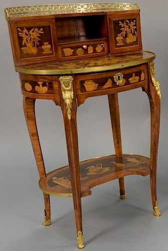 Charles Topino late Louis XV marquetry Bonheur Du Jour, ormolu mounted fruitwood, tulipwood, sycamore, kingwood, and amaranth
