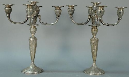 Pair of Gorham sterling silver five light candelabra