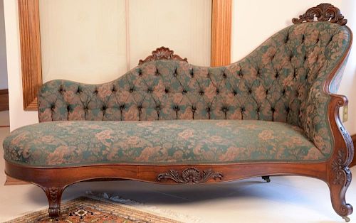 Victorian rosewood recamier with tufted upholstered back. ht. 42 1/2in., lg. 75in. Provenance: Property from the Estate of Fr