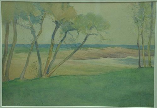 Charles Herbert Woodbury (1864-1940), watercolor, Trees before the Coast, signed lower left: Charles H