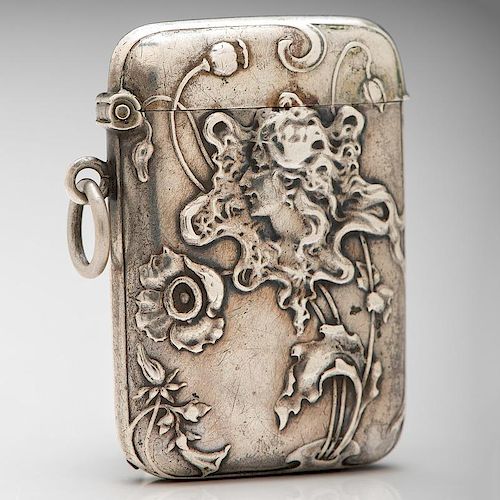 French Art Nouveau .800 Silver Match Safe, with Poppies