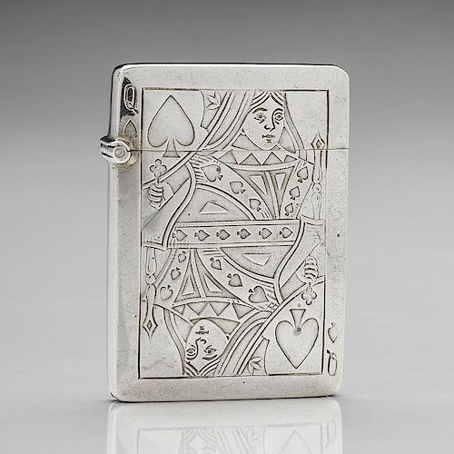 Queen of Spades Sterling Match Safe