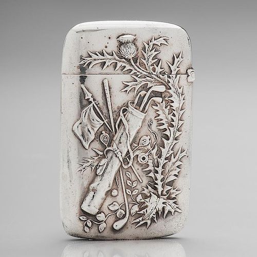 Gorham Sterling Match Safe with Thistle and Golf Clubs Motif