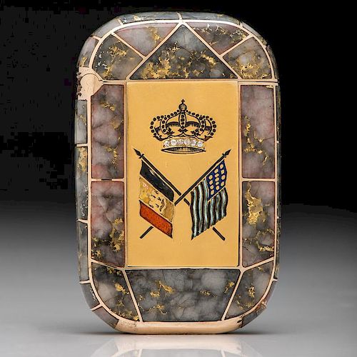 King Leopold II 14K Gold and Gold Quartz Match Safe