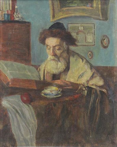 HERSCHEL, Otto. Oil on Canvas. Rabbi with Book.