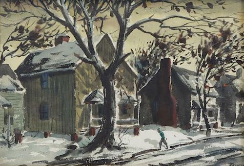 GASSER, Henry Martin. Watercolor. Winter Scene