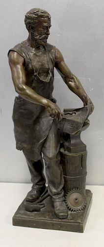 STEUER. Bernard Large Signed Bronze "Blacksmith".