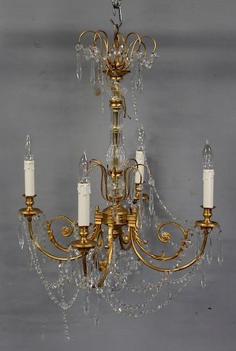 Fine Quality Gilt Bronze and Crystal Chandelier.