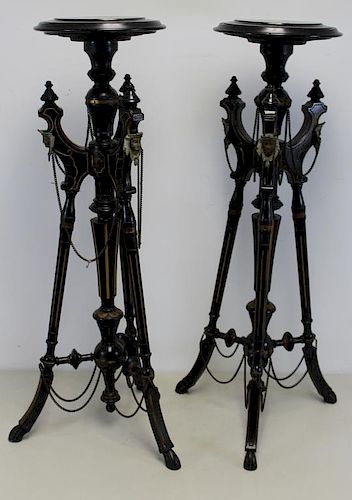 Pair of Victorian Lacquer and Gilt Decorated
