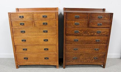 A Pair of Stickley Audi Oak Arts and Crafts Style