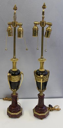 Pair of Patinated and Gilt Bronze Urn Form Lamps