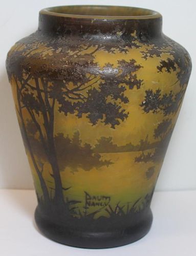Large Daum Nancy Etched Glass Cameo Vase.