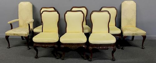 6 Antique English Carved and Upholstered Chairs