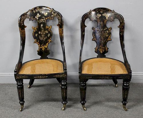 19 Century Pair Of Papier Machier Chairs .