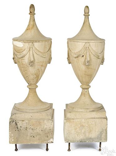 Massive pair of composition garden urns, 20th c.